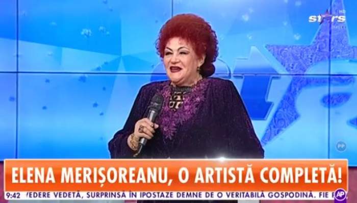 Elena Merișoreanu, în ținută mov, sclipitoare, cântă la Antena Stars