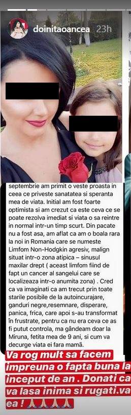 Doinița Oancea a postat un caz social pe Instagram.