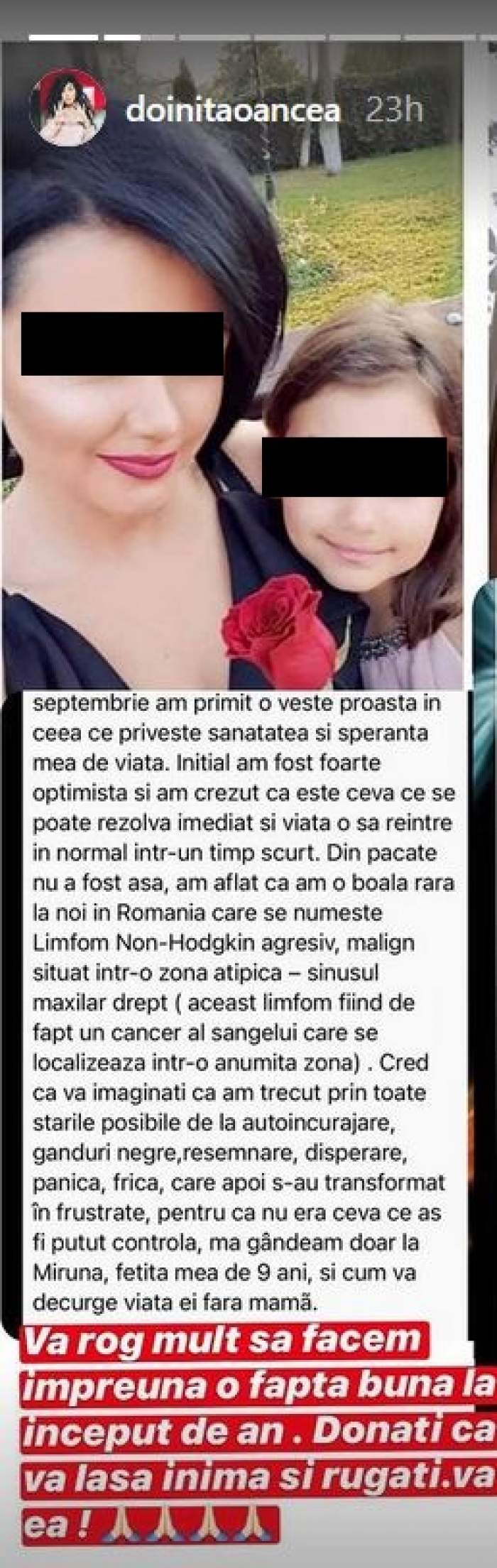 Doinița Oancea a postat un caz social pe Instagram.