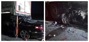 Accident teribil în Dolj, unde un șofer și-a pierdut viața după ce a intrat cu mașina sub remorca unui TIR! / FOTO