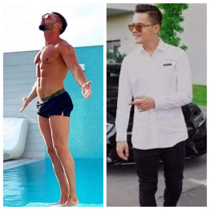 Colaj foto cu Dorian Popa la piscină și Selly îmbrăcat foarte elegant, în alb și negru