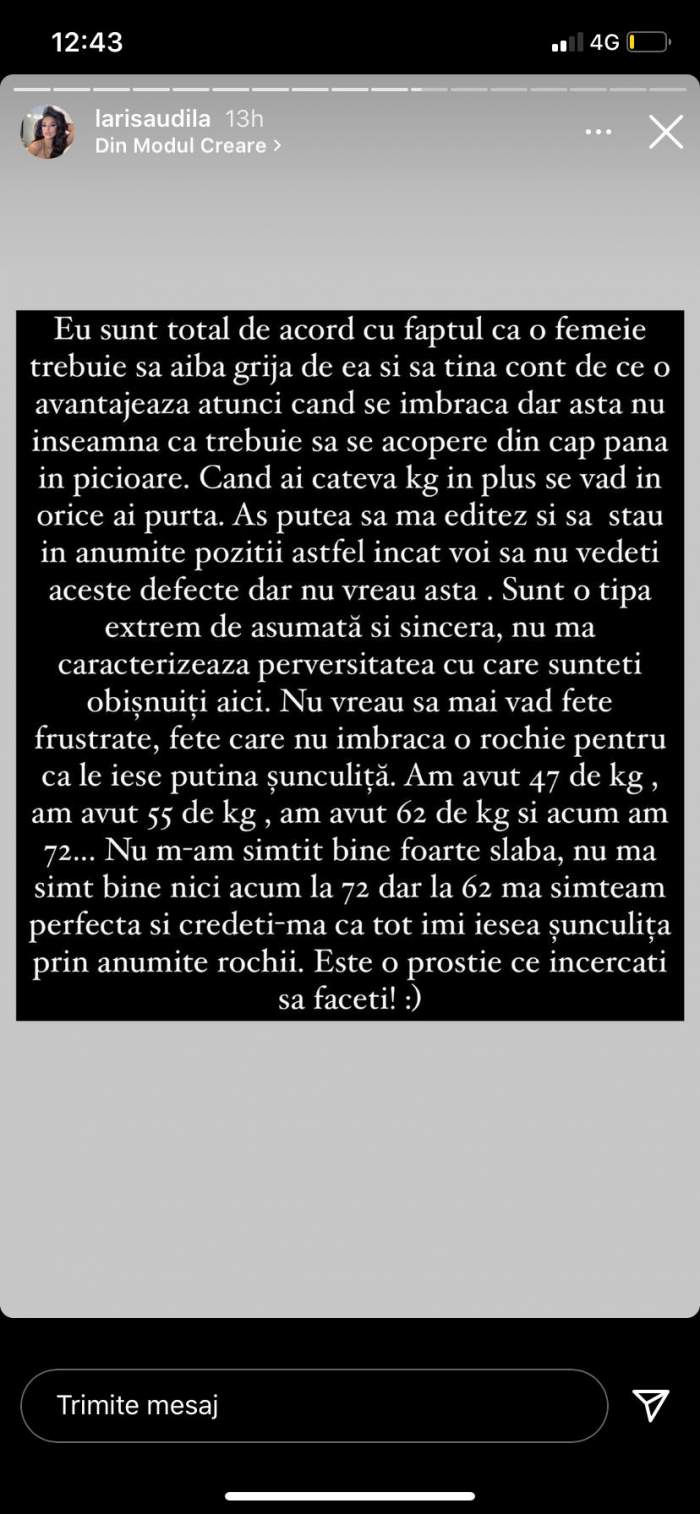 Larisa Udilă a răbufnit pe Instagram, după ce a fost criticată că s-a îngrășat în perioada sarcinii: “Am suferit niște transformări” / FOTO