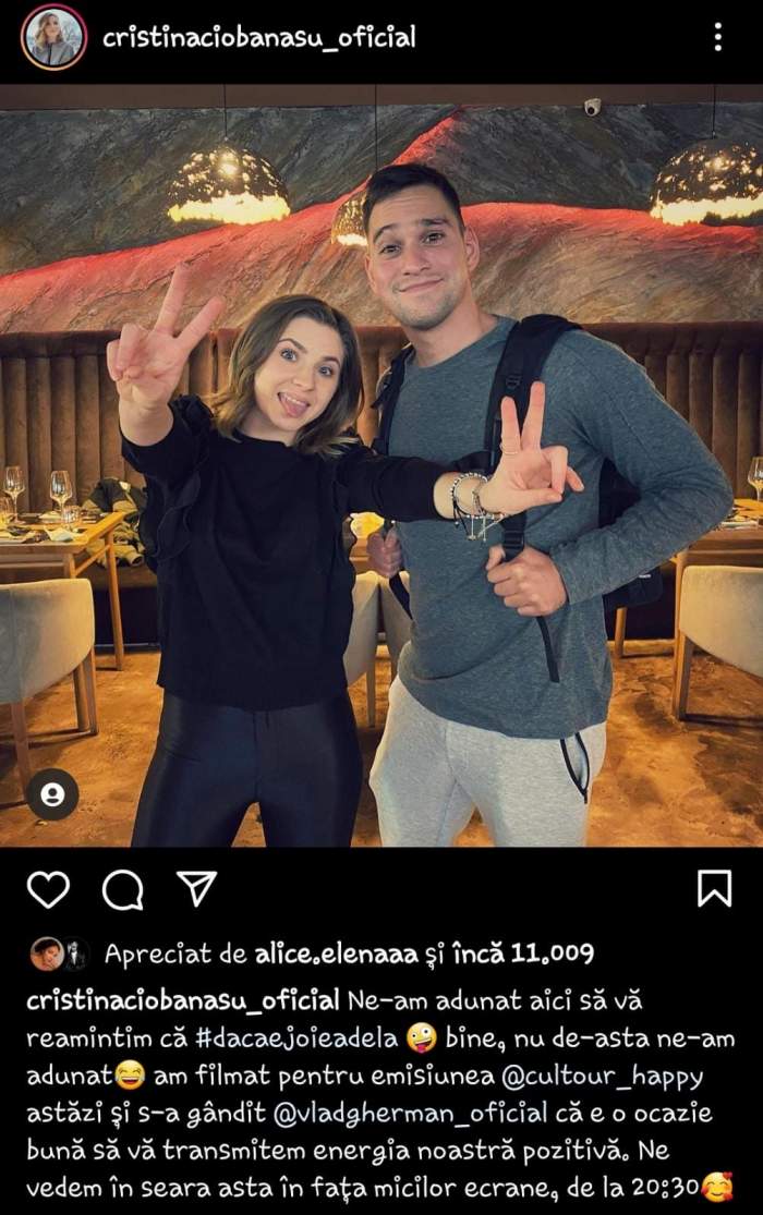 Cristina Ciobănașu, poză cu Vlad Gherman pe Instagram la 7 luni de la despărțire. "E o ocazie bună să vă transmitem" / FOTO