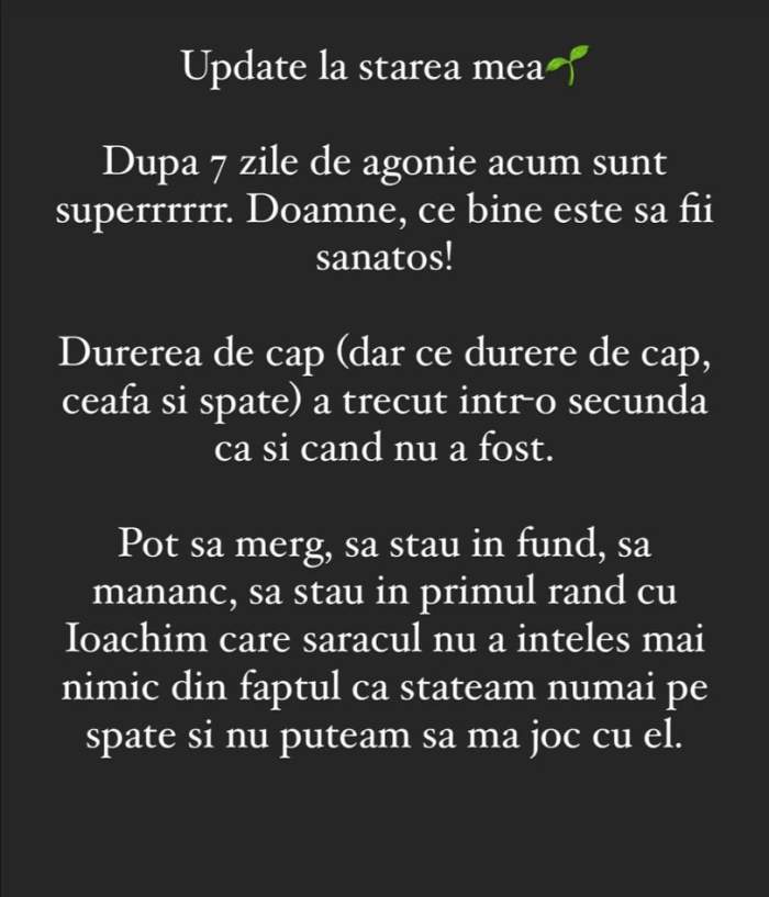 Mesajul publicat de Andreea Popescu  pe Instagram