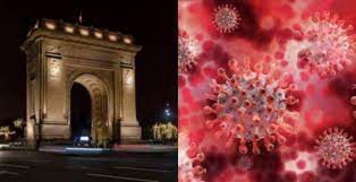 Colaj foto cu Arcul de Triumf si semnul coornavirusului