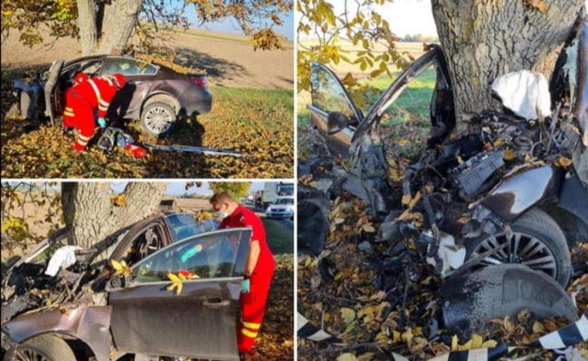 Accident grav în Arad! Un bărbat a murit, după ce a intrat cu mașina într-un copac de pe marginea drumului