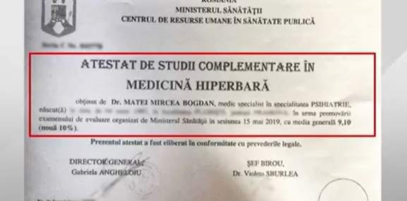 Dovada că Petrică Mâțu Stoian a fost tratat de un medic psihiatru! Doctorul obținuse un atestat în terapia hiperbară /  VIDEO