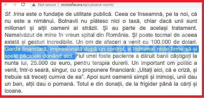 Clinica acuzată de moartea artistului Petrică Mîțu Stoian, legături la vârful Bisericii Ortodoxe Române / Garda Financiară îi sfătuia pe afaceriști să facă donații, ca să fie iertați de păcatul evaziunii