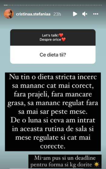 Cum reușește Cristina Ștefania să se mențină în formă. Iubita lui Speak a împărtășit secretul ei cu fanii de pe Instagram / FOTO