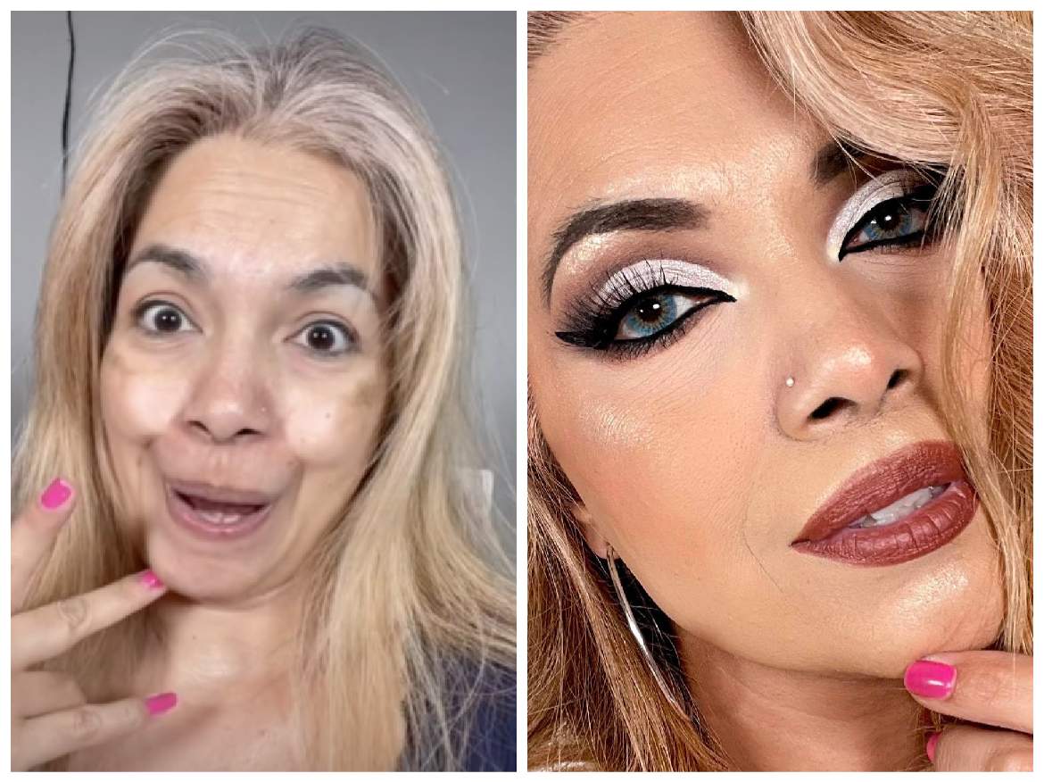 Femeia care își ascunde vârsta cu ajutorul machiajului. Make-up artistul este de nerecunoscut după ce își aplică toate fardurile / FOTO