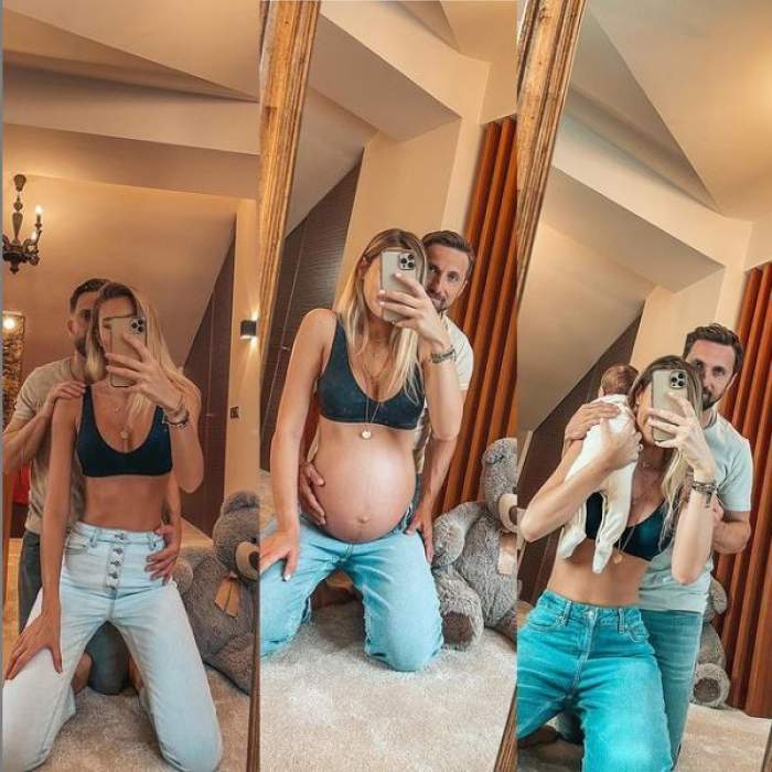 Colaj foto cu Dani Oțil și Gabriela Prisacariu însărcinată și cu fiul lor