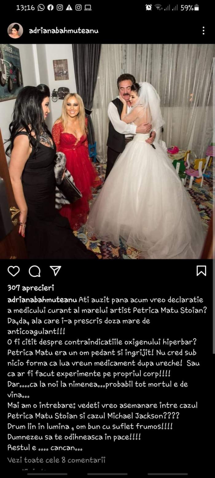 Pe cine acuză Adriana Bahmuțeanu de moartea lui Petrică Mâțu Stoian. "Ăla care i-a prescris doza mare" / FOTO