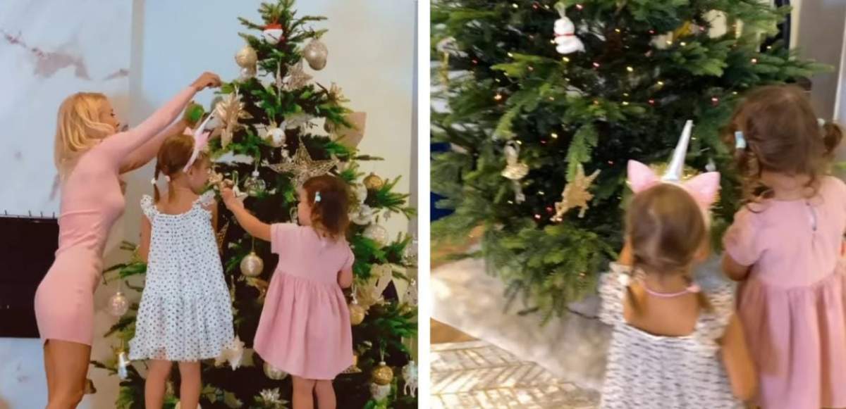 Andreea Bălan se pregătește de Crăciun. Artista și cele două fetițe au împodobit bradul: "Distracția e maximă" / FOTO
