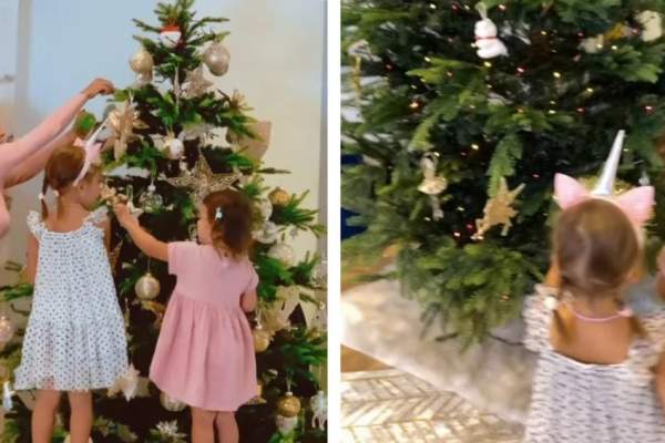 Andreea Bălan se pregătește de Crăciun. Artista și cele două fetițe au împodobit bradul: "Distracția e maximă" / FOTO