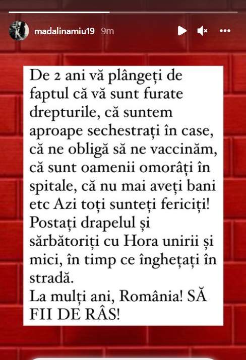 Soția lui Tzancă Uraganu, mesaj controversat pe Internet de 1 Decembrie. Postarea Mădălinei Miu s-a viralizat rapid: ”România, să fii de râs” / FOTO