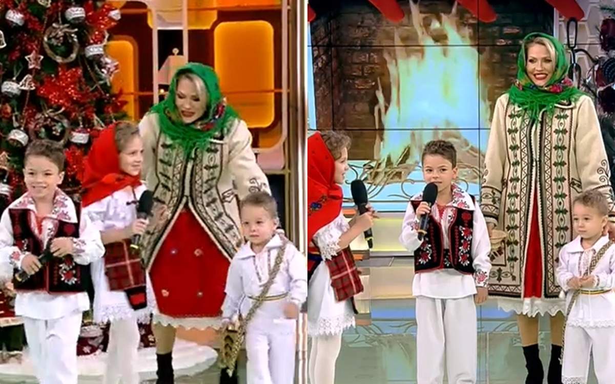 Mirela Vaida, prima apariție cu cei trei copii, la Acces Direct. Carla, Vladimir și Tudor i-au colindat pe telespectatori / VIDEO