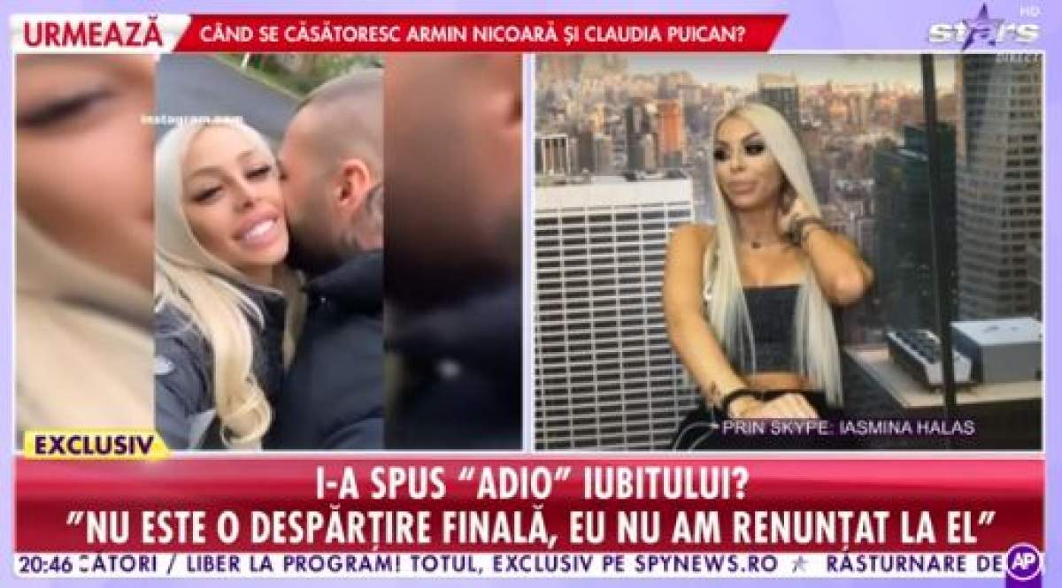 Colaj foto cu Iasmina Halas la ”Showbiz Report” și o fotografie mai veche cu iubitul