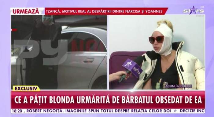 Simona Trașcă, cu capul bandajat, în platou la Antena Stars.