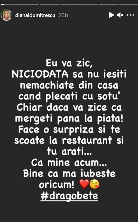 Diana Dumitrescu s-a dus nepregătită la o cină romantică. Soțul i-a spus că merg la piață, dar s-a trezit la restaurant: „Bine că mă iubește oricum” / FOTO