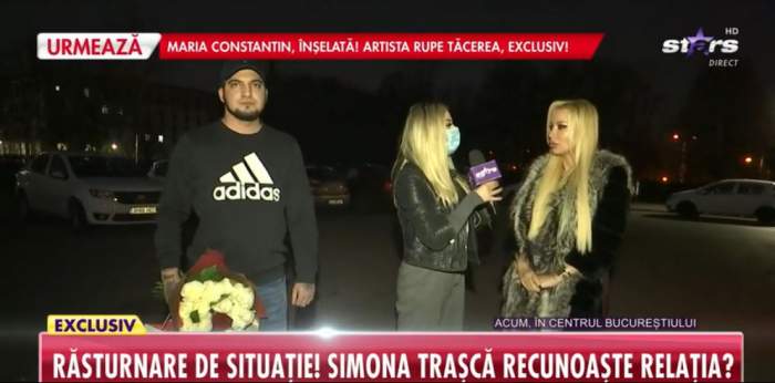 Simona Trasca si George sunt cu reporterul Antena Stars, in direct, in centrul Bucurestiului, pe strada
