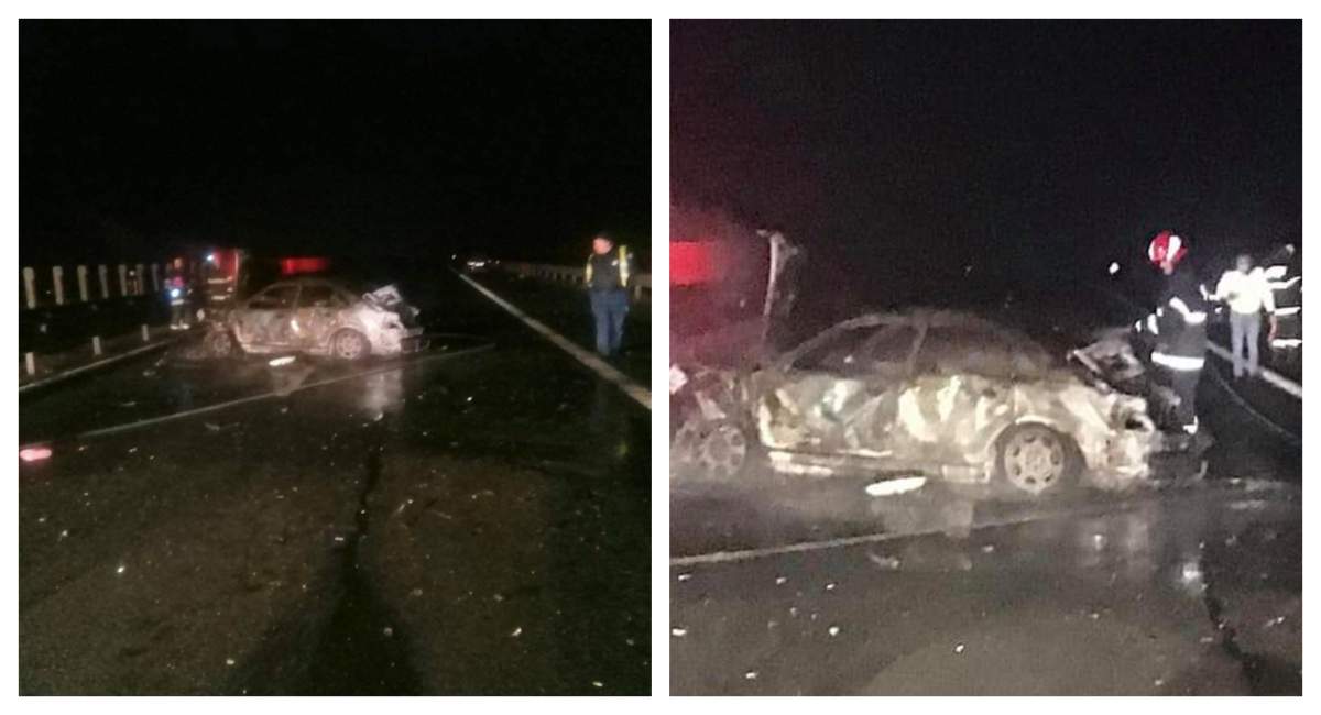 Accident grav în Arad, noaptea trecută! Un bărbat și un copil de 3 ani au murit, după ce o mașină a luat foc / FOTO