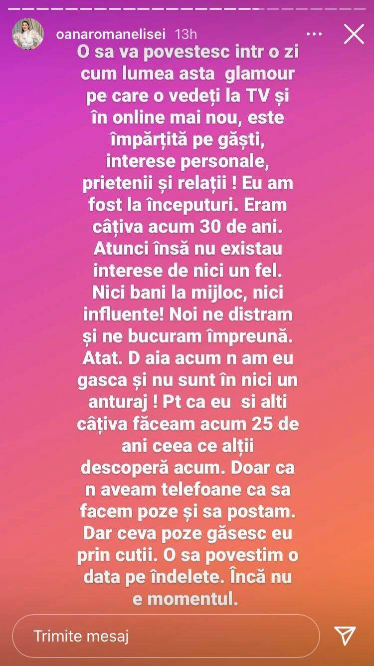 Oana Roman le-a spus fanilor de pe Instagram că nu mai are anturaj