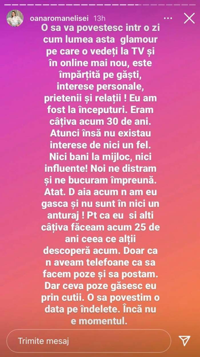 Oana Roman le-a spus fanilor de pe Instagram că nu mai are anturaj