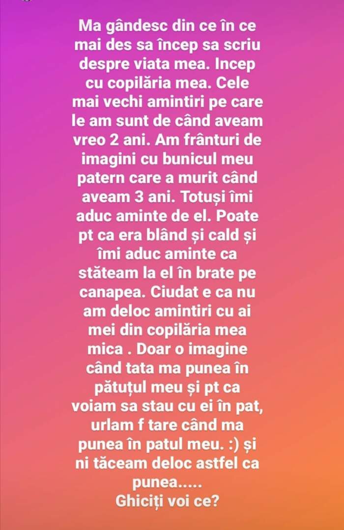 Mesajul publicat de Oana Roman depsre viața sa