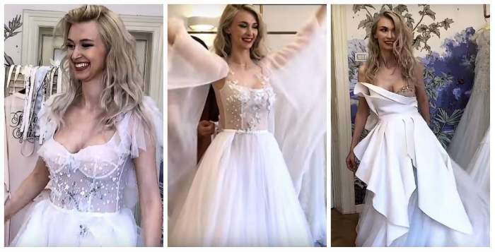 Colaj foto cu Andreea Bălan în rochie de mireasă