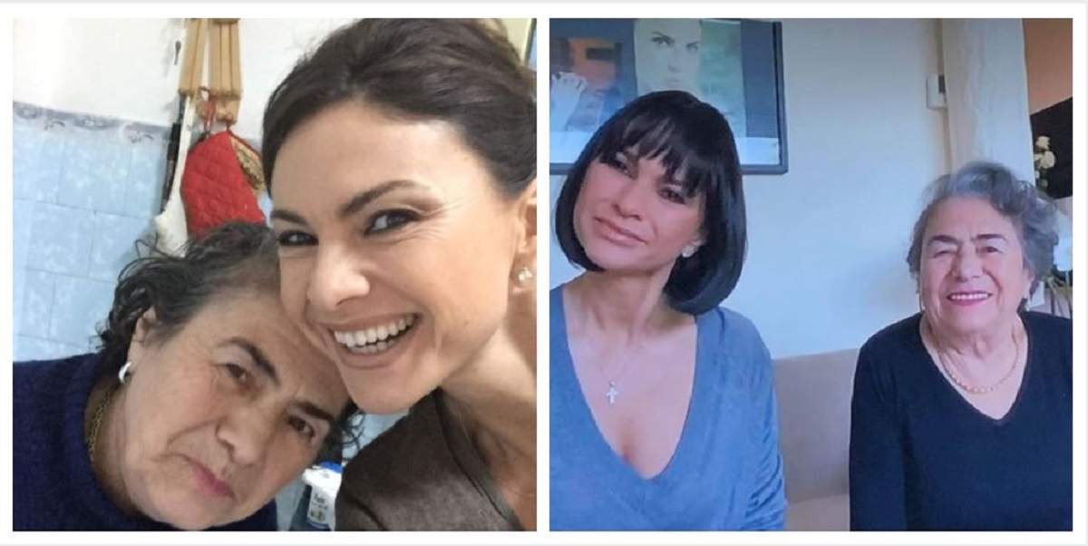 Un colaj cu Ramona Bădescu și mama ei. În prima poză își fac un selfie, iar în a doua stau pe o canapea și zâmbesc.