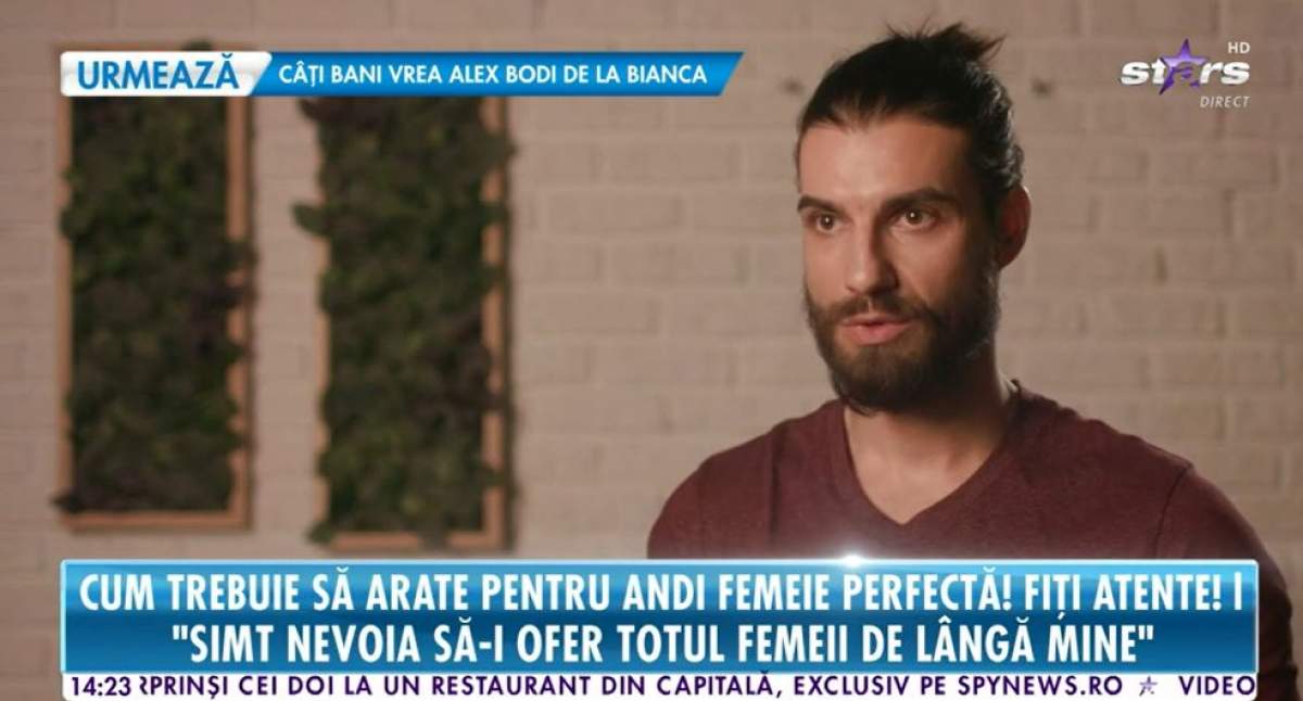 Andi Constantin este la interviu la Antena Stars, poarta o bluza maro si are parul prins