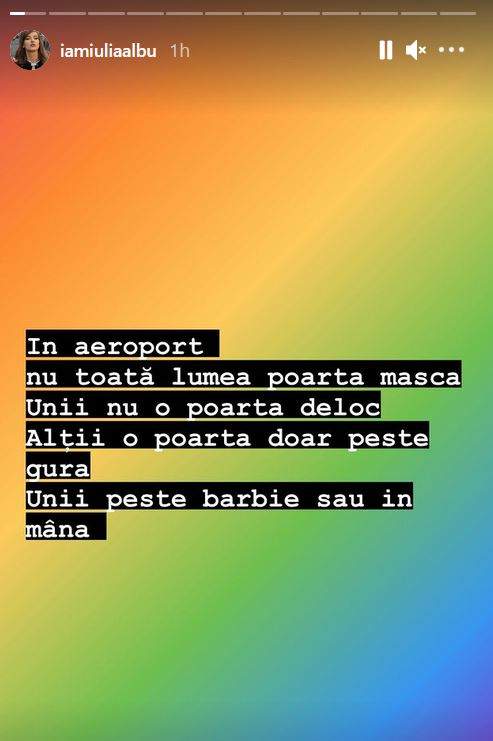 Iulia Albu vorbește de masca de protecție pe Instagram