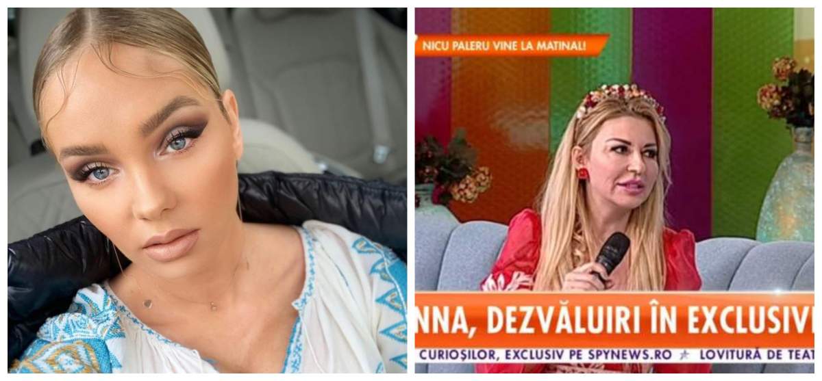 Maria Constantin este in masina, poarta haine populare, Lorenna este la Antena Stars si poarta o bluza rosie cu coronita pe cap