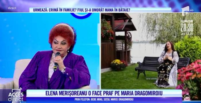 Elena Merișoreanu imbracata in mov vorbind la acces direct despre conflictul cu maria dragomiroiu