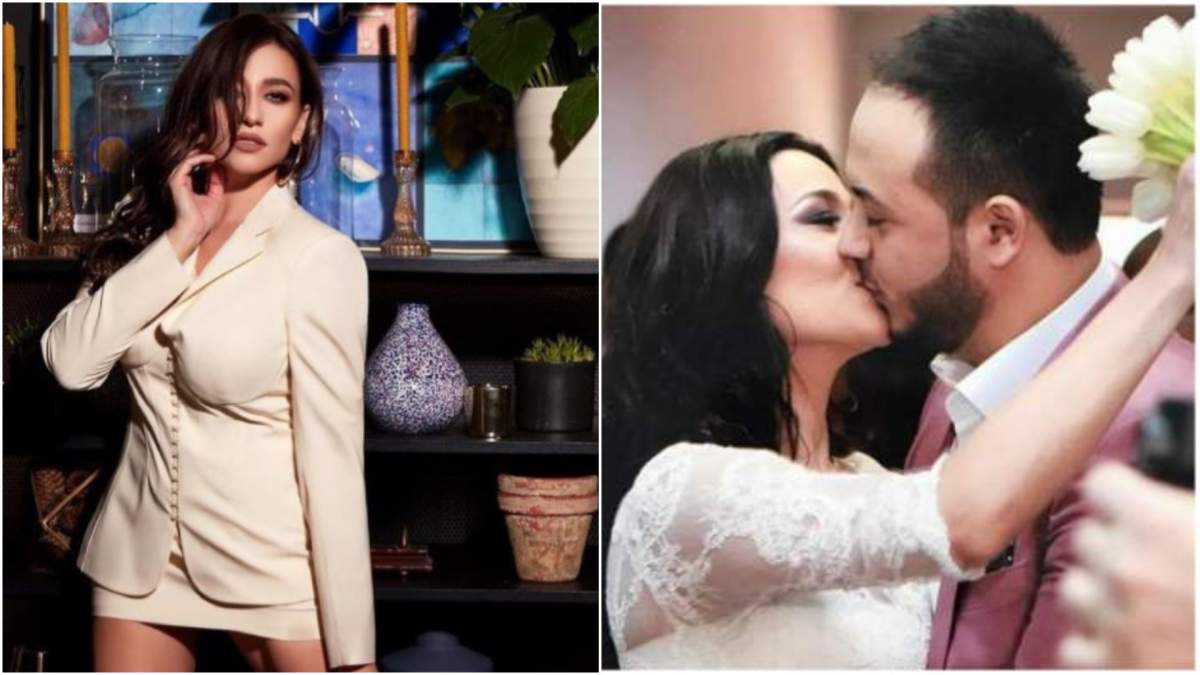 Claudia Pătrășcanu în rochie albă/ Claudia Pătrășcanu și Gabi Bădălău în perioada în care formau un cuplu, în timp ce se sărutau.