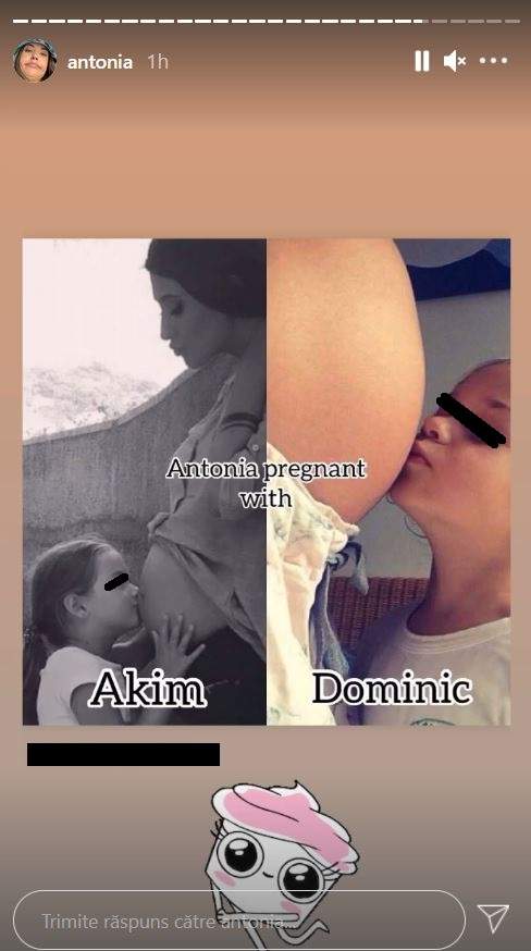 Un colaj cu Antonie de când era însărcinată cu Akim și Dominic. Maya îi pupă burtica de gravidă.