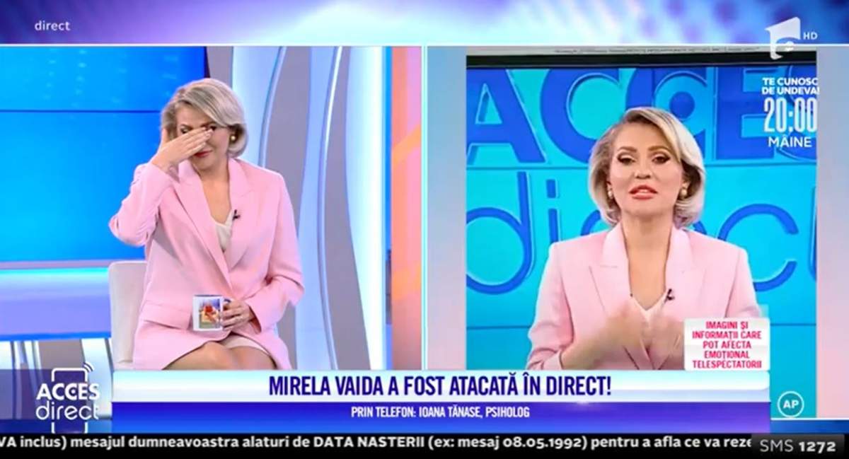 Acces Direct. Cu ce obiect a aruncat atacatoarea în Mirela Vaida. Prezentatoarea, salvată de un operator / VIDEO