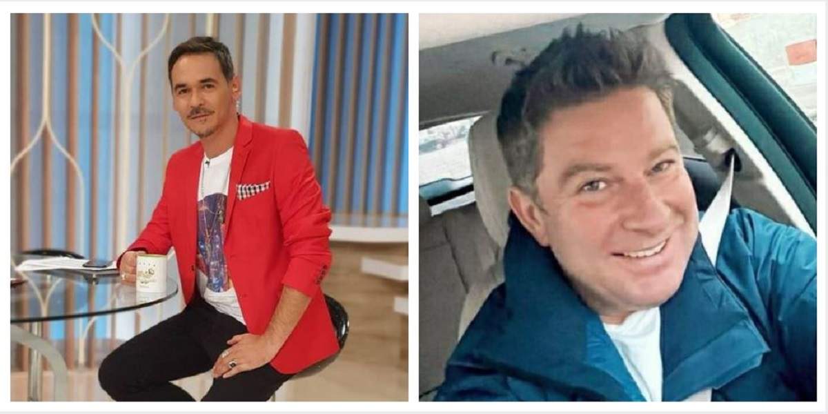 Un colaj cu Răzvan Simion și Pavel Bartoș. Răzvan stă pe scaun, poartă un tricou alb, sacou roșu și pantaloni negri, iar Pavel își face un selfie în mașină și poartă o geacă albastră.