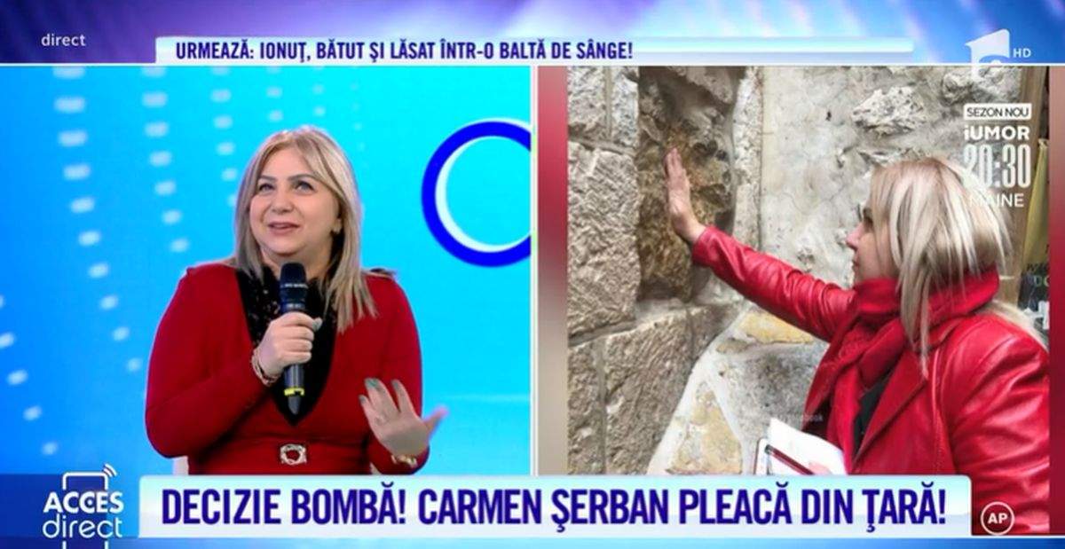 carmen serban in rochie rosie in platoul acces direct vorbind despre mutarea la londra