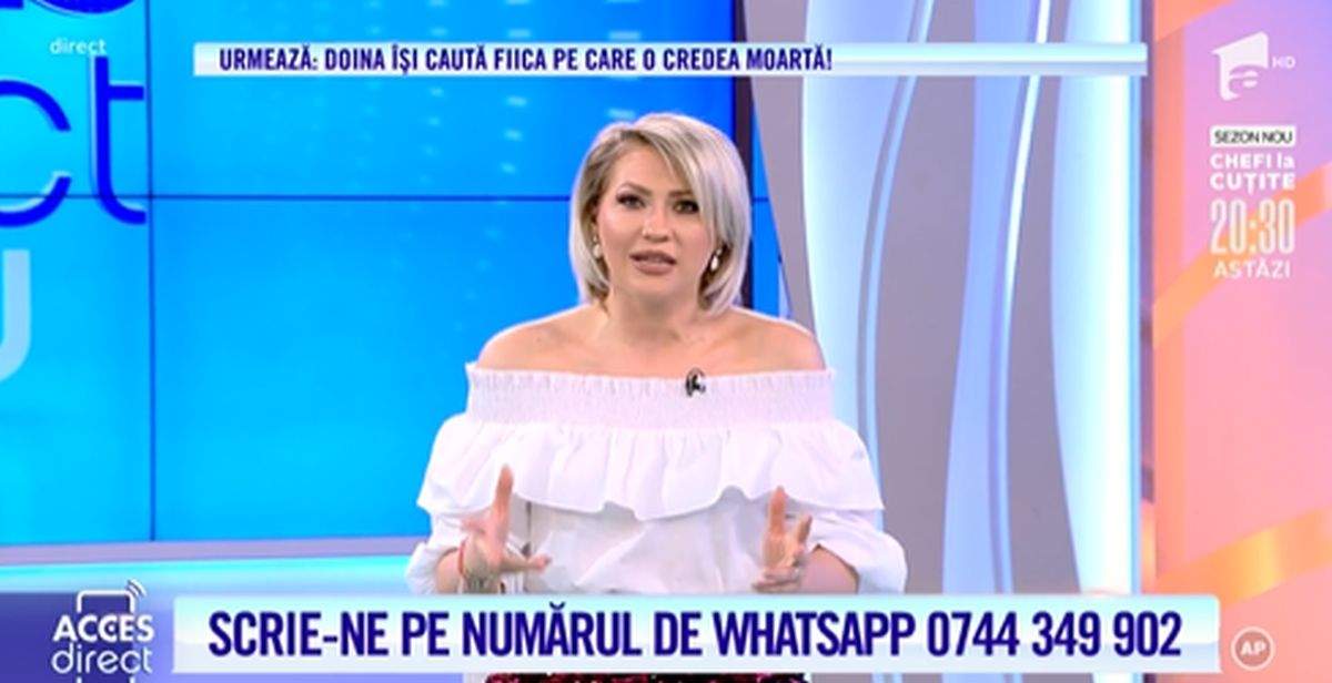 mirela vaida in bluza alba la acces direct vorbind despre taierea padurii de langa casa