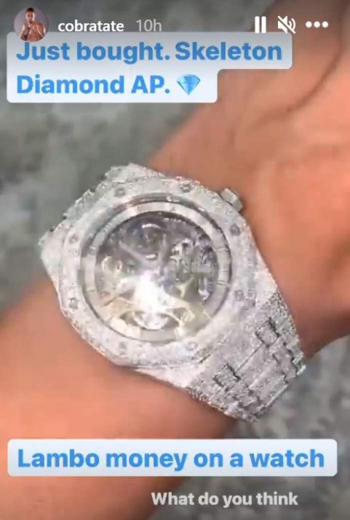 Cobra Tate, aroganță de 200.000 de dolari! Cum arată ceasul cu diamante al milionarului / FOTO