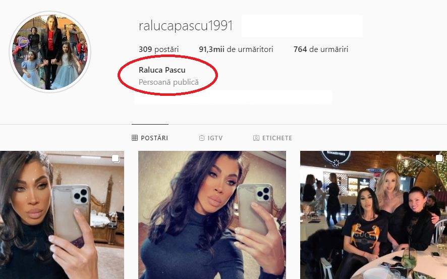 Captură cu profilul de Instagram al Ralucăi Pastramă.