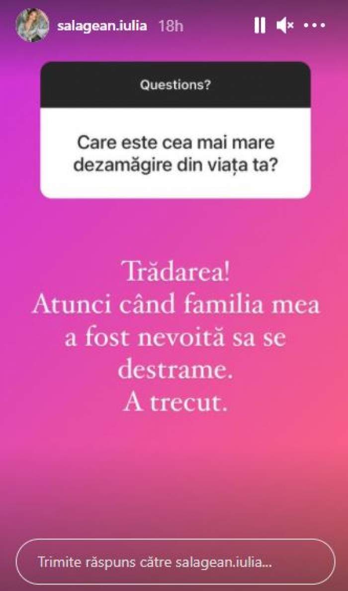 Captură cu mesajul postat de Iulia Sălăgean pe contul de Instagram.