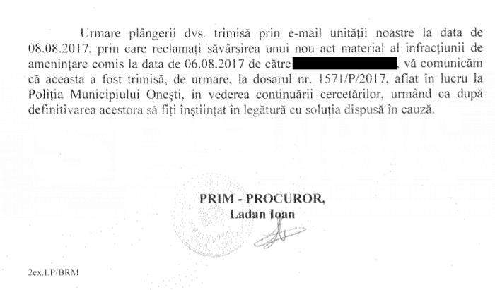 Cum au mințit polițiștii și procurorii din Onești, ca să mușamalizeze dosare de amenințare! Documente exclusive