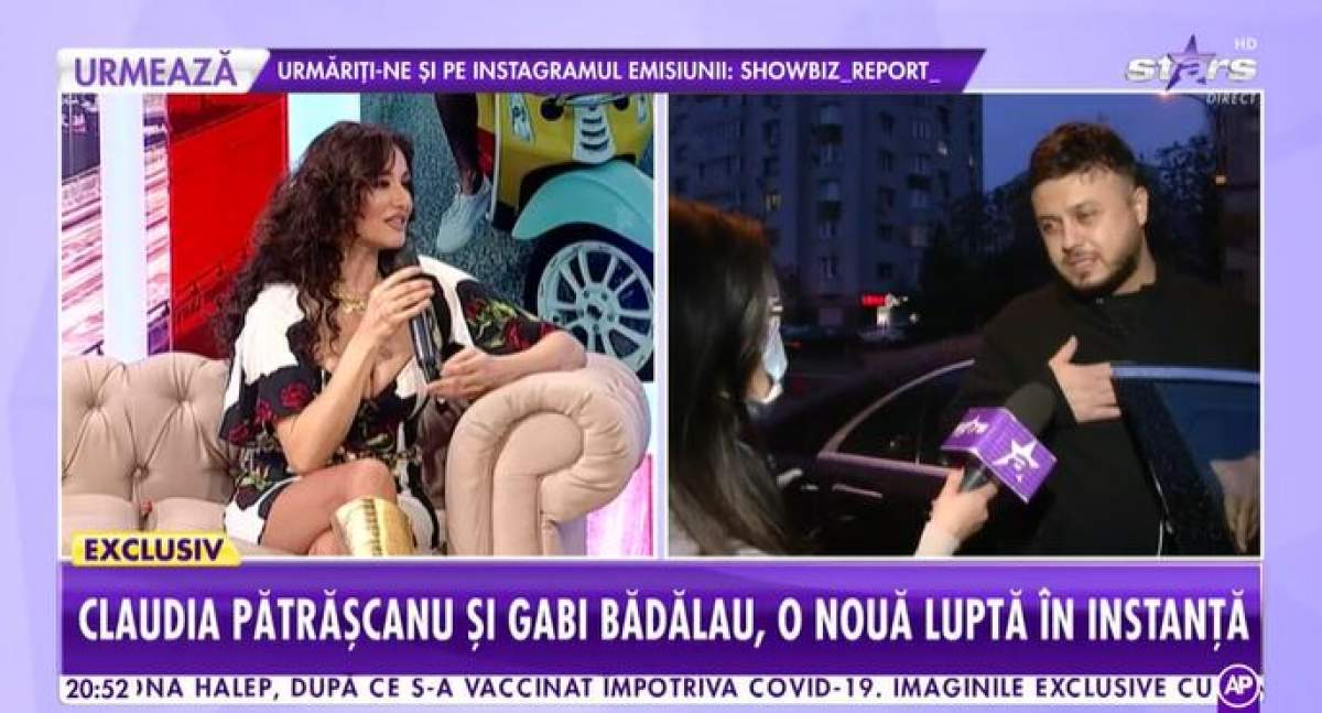 Captură cu Claudia Pătrășcanu în platou la Showbiz Report.
