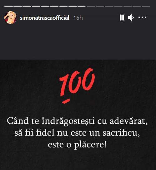 Simona Trașcă a postat un mesaj despre fidelitate la InstaStory.