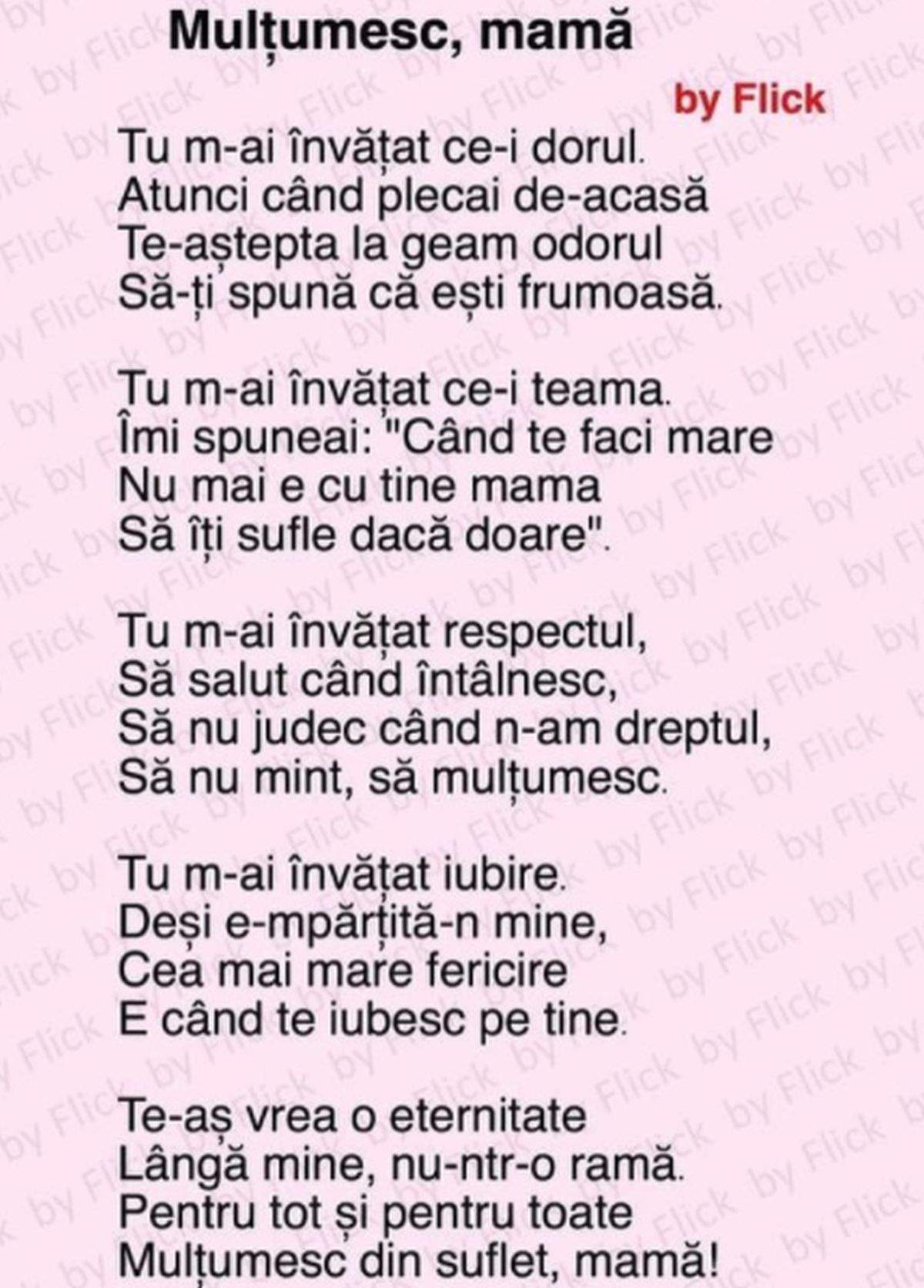 poezia scrisa de flick pentru mama sa de 8 martie