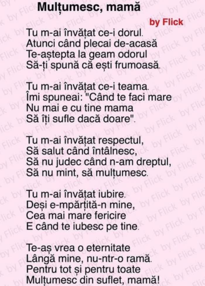 poezia scrisa de flick pentru mama sa de 8 martie