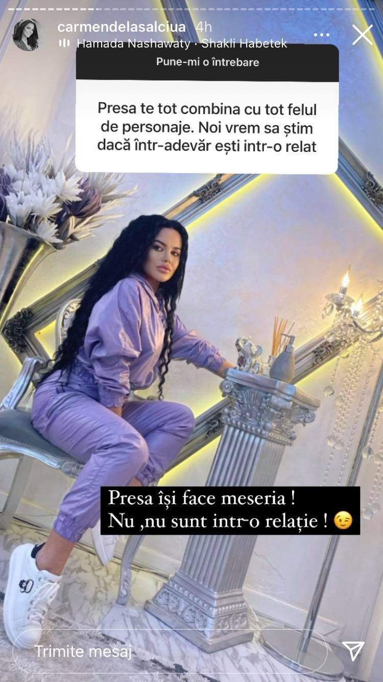 Carmen de la Sălciua le-a spuns fanilor de pe Instagram printr-o sesiune de întrebări și răspunsuri că nu are o relație.