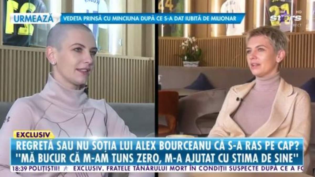 Colaj foto cu Adina Bourceanu, tunsă la zero și periuță